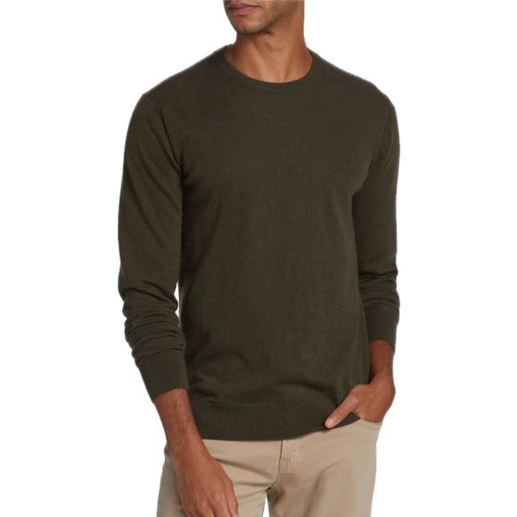 Saks Fifth Avenue Lightweight Cashmere Crewneck Sweater Olive Medium